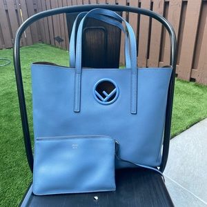 ✨HP✨ Fendi Blue F Logo Calf Leather Shopper Tote